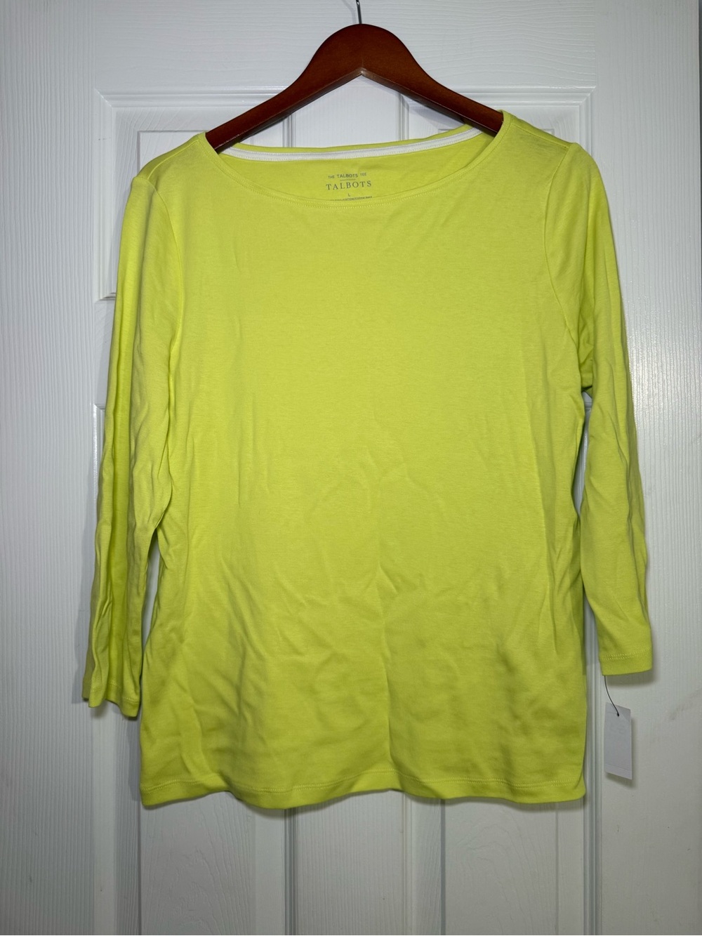 Talbots Women's Solid Bateau Neck Tee Pima Cotton Neon Yellow Size large NWT